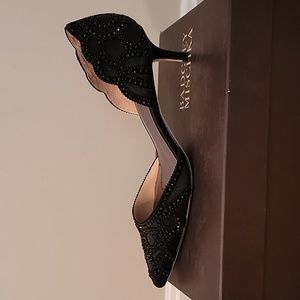 Badgley Mischka Ginny pump, black satin, size 10